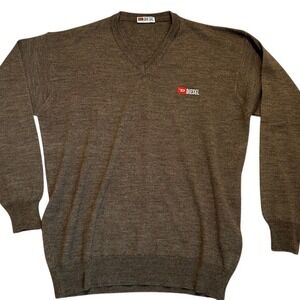 Vintage‎ Diesel Denim Division Men's V Neck Sweater Brown Wool Blend Size L
